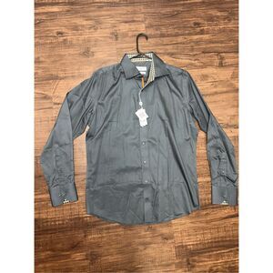 LEVINAS NWT Button-Up Slate Blue/Gray Cotton Dress Shirt Sz Large, MP $180